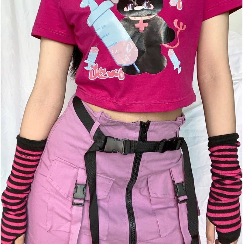 VTTDB Arm covers cute women kawaii japanese harajuku Goth Half Finger Knitted Arm Warmer Y2K Gloves Arm Sleeve for girl - Image 4
